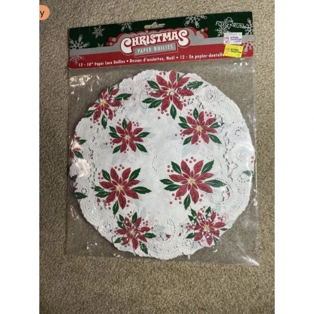 VTG Fox Run Christmas Poinsettia Paper Lace Doilies 10